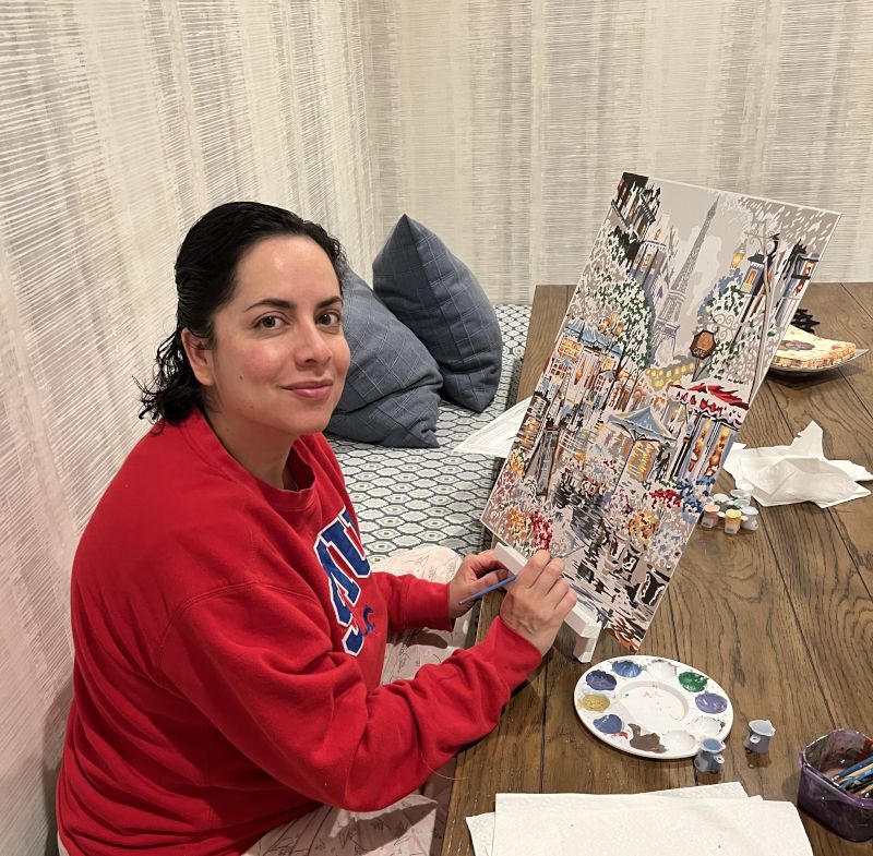 Luisa Painting at Our Kitchen Table